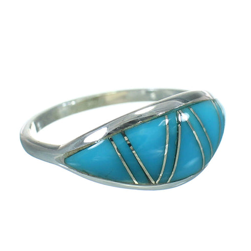 Sterling Silver Turquoise Inlay Southwestern Jewelry Ring Size 7-3/4 RX86476